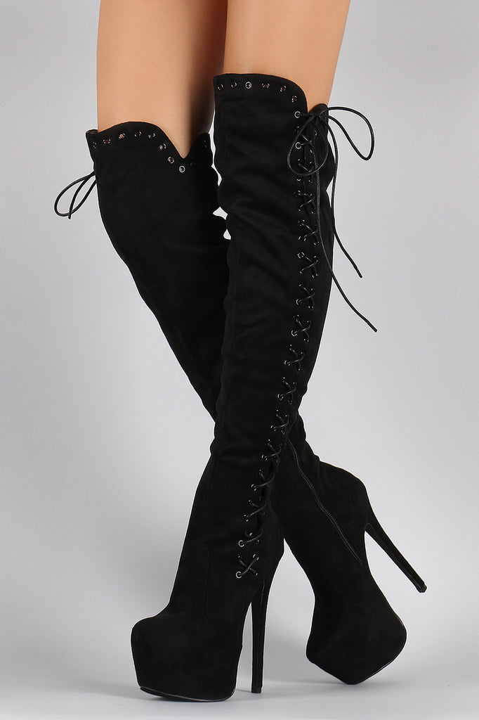 Platform stiletto thigh hot sale high boots