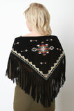 Aztec Beaded Embroidery Fringe Suede Triangle Scarf