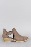 Qupid Perforated Suede Buckled Cutout Cowgirl Ankle Boots