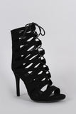 Delicious Strappy Corset Lace Up Open Toe Heel