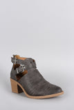 Qupid Slashed Crisscross Buckled Strap Chunky Heeled Ankle Boots