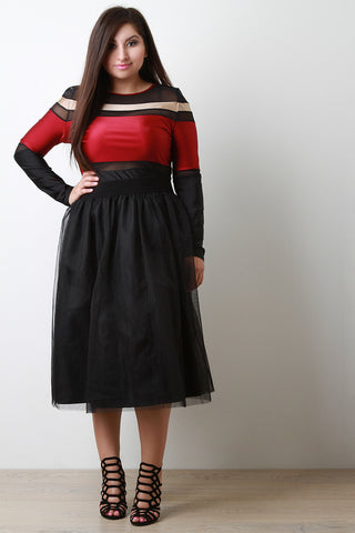 Mesh A-Line Midi Skirt