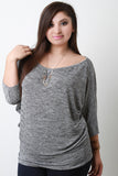 Marled Knit Boat Neck Dolman Sleeves Top