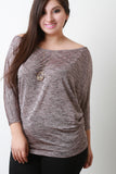 Marled Knit Boat Neck Dolman Sleeves Top