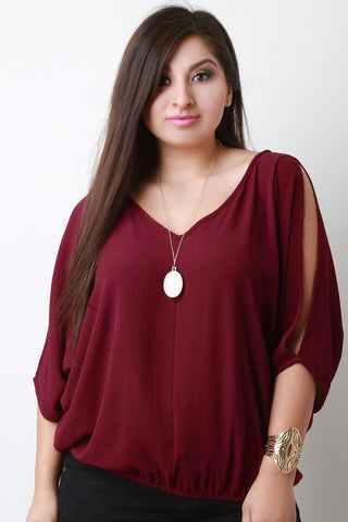 Caged V-Neck Cold Shoulder Dolman Sleeves Top