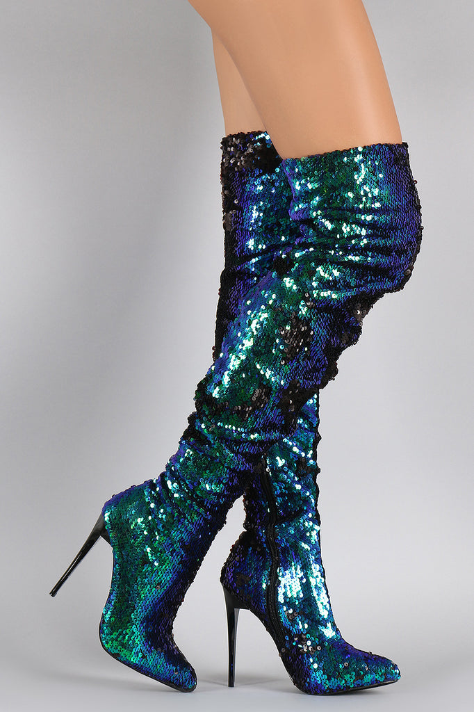 Sequin Pointy Toe Stiletto Over The Knee Boots Chanty s Boutique