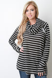 Cowl Neck Striped French Terry Top