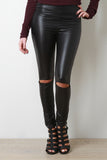 Slit Knees Vegan Leather Pants