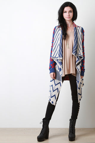 Tribal Thick Knit Asymmetrical Cardigan