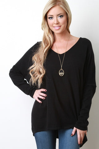 V-Neck High Low Knit Sweater