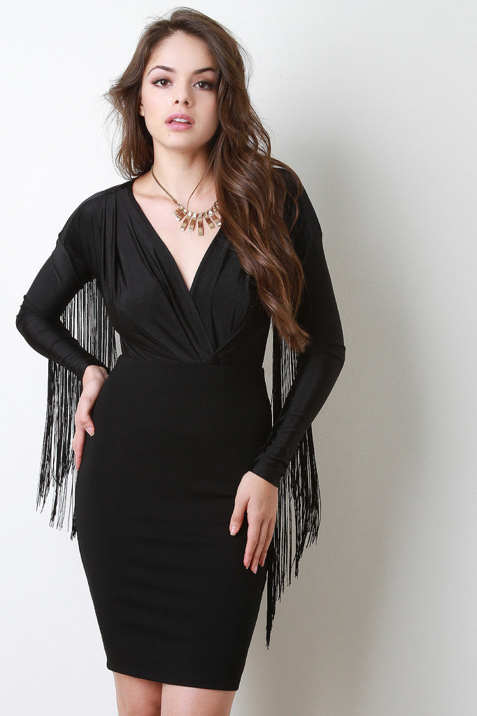 Cascading Arm Fringe Surplice Dress – Chanty's Boutique
