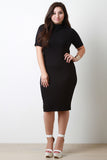 Mock Neck Elbow-Sleeves Bodycon Midi Dress