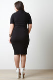 Mock Neck Elbow-Sleeves Bodycon Midi Dress