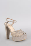 Bamboo Rhinestone Glitter Peep Toe Platform Heel