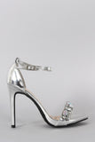 Anne Michelle Metallic Jeweled Open Toe Ankle Strap Stiletto Heel