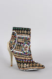 Privileged Sequin Pointy Toe Sculpted Heel Booties