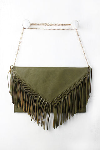 Pointed Fringe Flap Envelope Bag