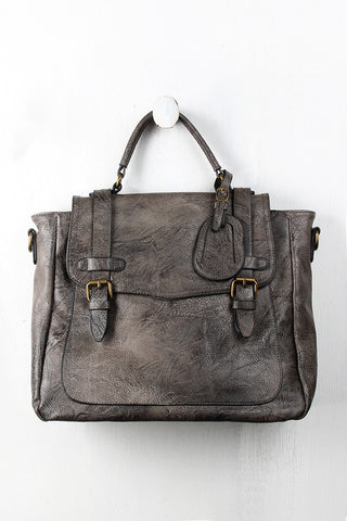 Distressed Vegan Leather Satchel Bag