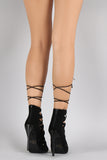 Qupid Nubuck Corset Lace Up Peep Toe Heel