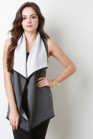 Flap Collar Open Front Sleeveless Vest