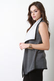 Flap Collar Open Front Sleeveless Vest