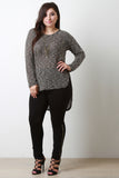 Marled Loose Knit Long Sleeves High Low Top