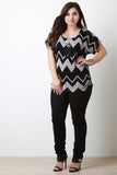 Zig Zag Knitted Necklace Short Sleeves Top