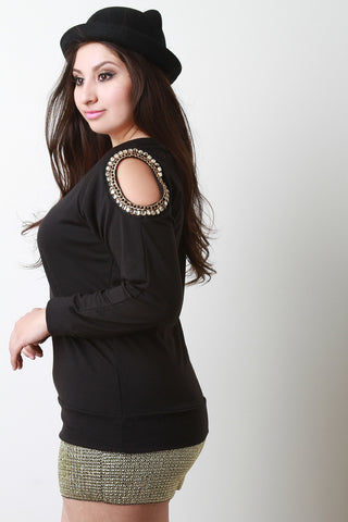 Dazzled Cold Shoulders Sweater Top