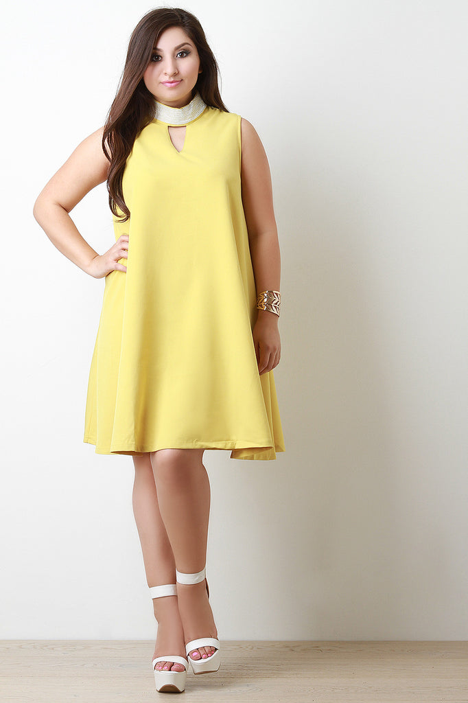 Beaded Mock Neck Trapeze Dress Beaded Mock Neck Trapeze Dress